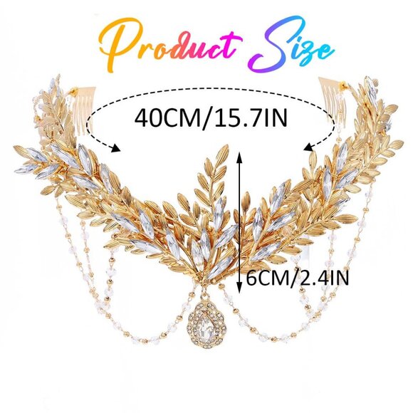 Gold Leaf Headpiece Bridal Hair Accessory Wedding Prom Women Girls - Picture 7 of 8